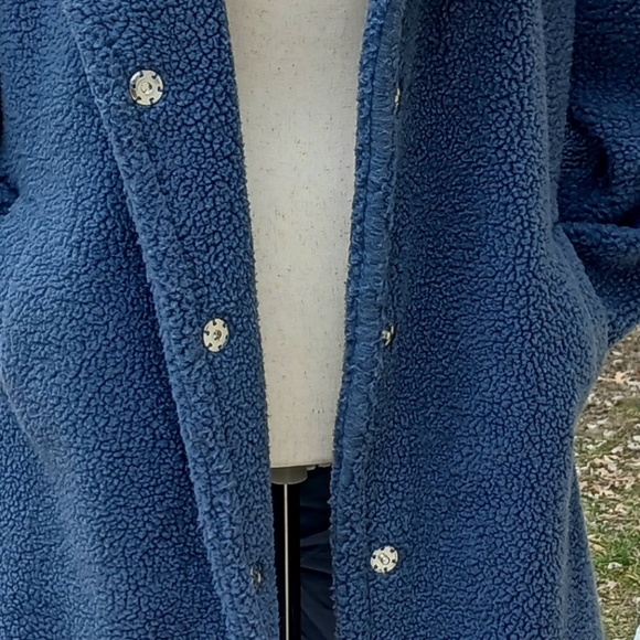 STOOSH Teddy Sherpa Coat Long Pockets Cozy Oversized Lined Jacket Blue Size M - Picture 5 of 10